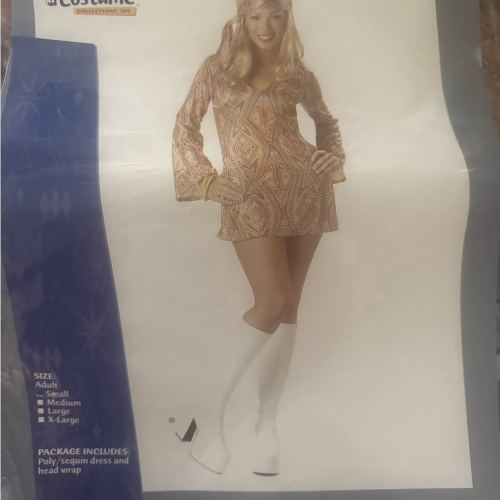 California Costumes Psychedelic Dress with Head Wrap - Pink and Yellow